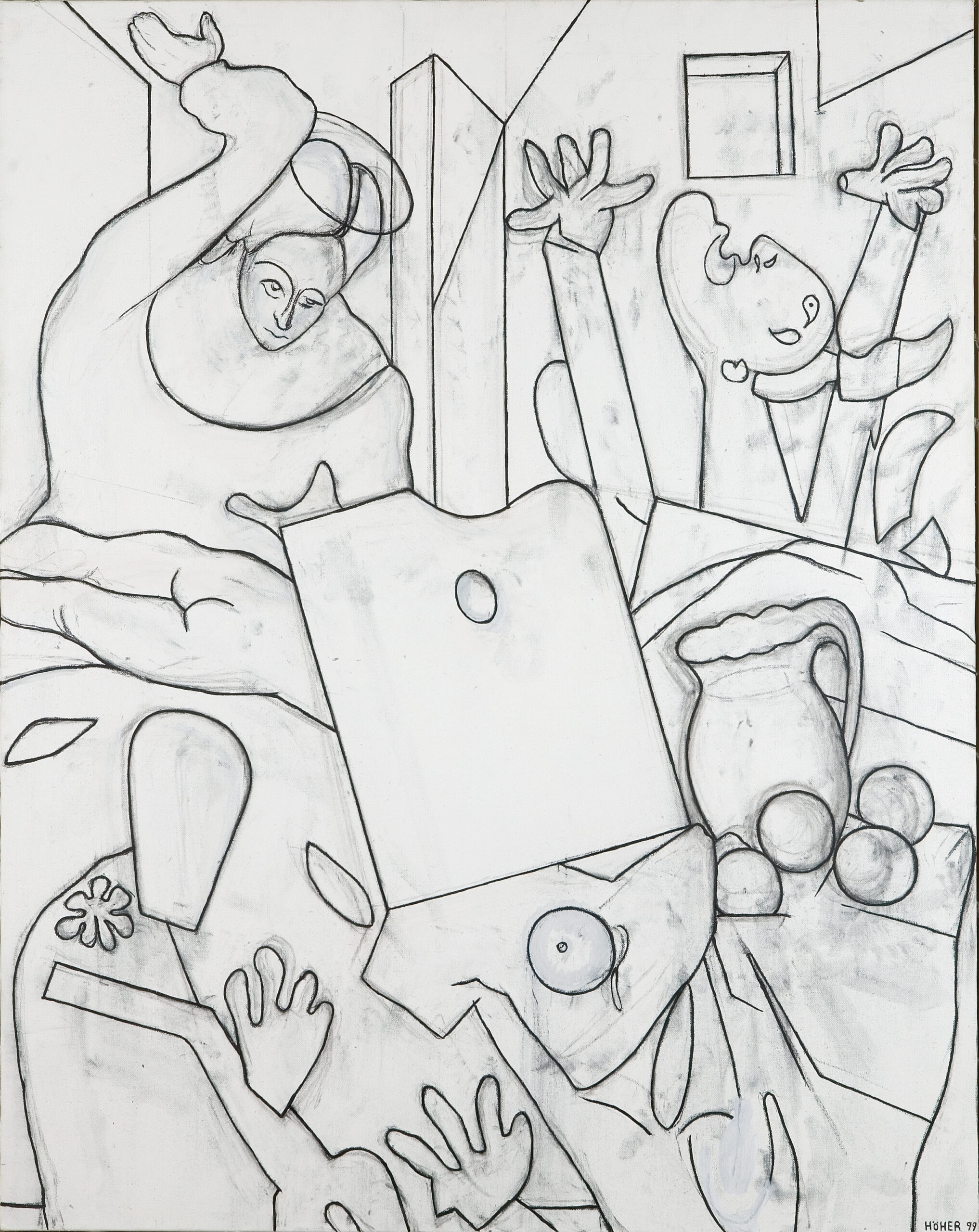 Die Jahrhundertpalette Studie 1, Tempera, Kohle/Lwd., 150 x 120 cm,1999