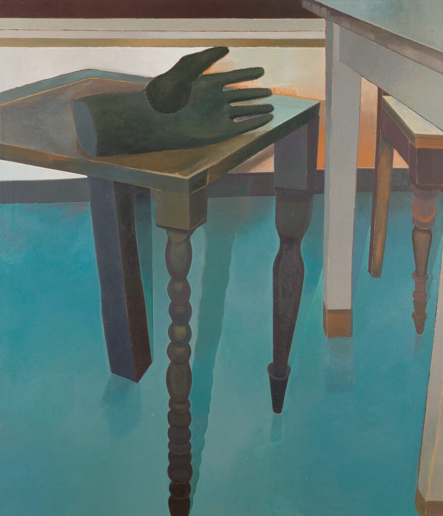 Mit Giacometti am Tisch Tempera, Acryl/Lwd. 140 x 120 cm 2003