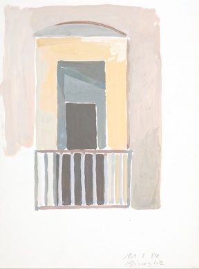 Fenster in Apulien, Bisceglie Trani I, Gouache/Papier, 23 x 17 cm, 1984