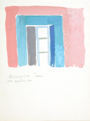 Fenster in Apulien, Bisceglie Trani II, Gouache/Papier, 23 x 17 cm, 1984