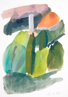 Im Garten der, Villa Romana II, Gouache/Papier, 24 x 17 cm, 1995