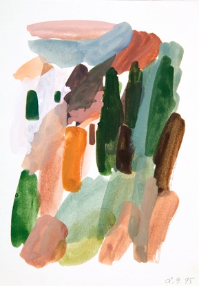 Im Garten der, Villa Romana III, Gouache/Papier, 24 x 17 cm, 1995