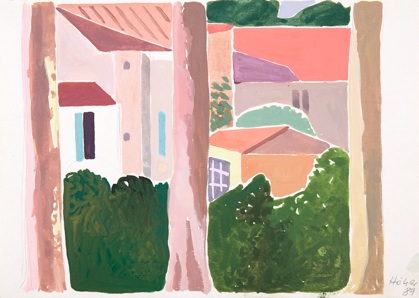 Zwischen Platanen II, (Im Sommer), Gouache/Papier, 25 x 36 cm, 1990