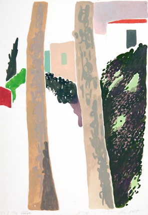 Zwischen Platanen III, (Im Sommer), Gouache/Papier, 36 x 25 cm, 1990