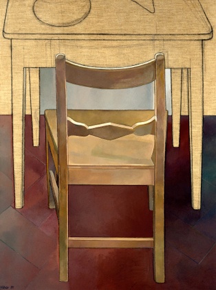Stillleben mit Tisch und Stuhl II, Tempera/Lwd., 130 x 95 cm, 1989/90