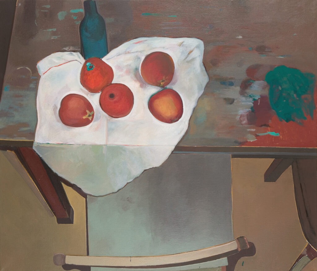 Mit Cézanne am Tisch Tempera, Acryl/Lwd. 120 x 140 cm 1998 