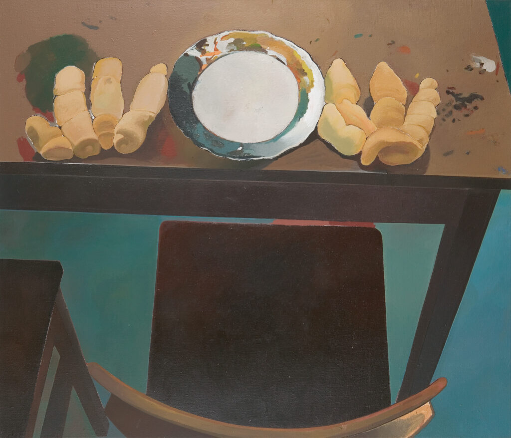 Mit Picasso am Tisch Tempera, Acryl/Lwd. 120 x 140 cm 1998