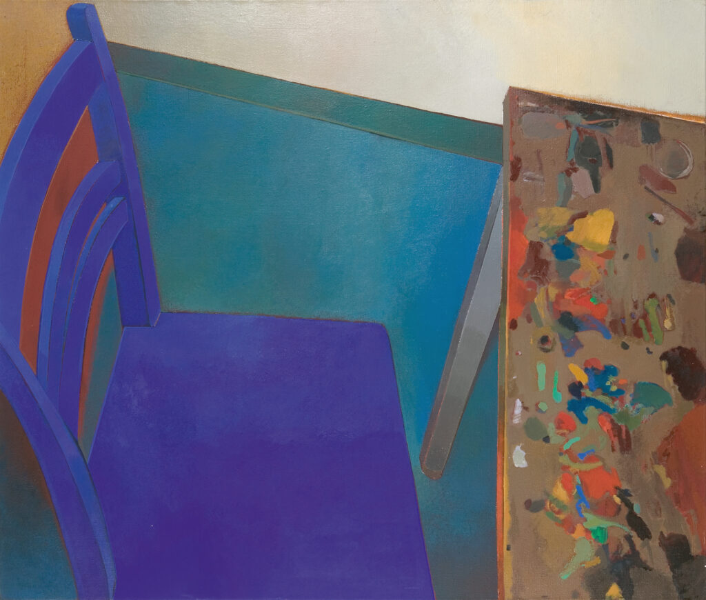 Mit Yves Klein am Tisch Tempera, Acryl/Lwd. 120 x 140 cm 1999