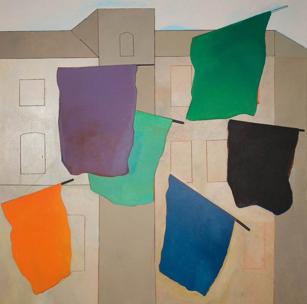 Palio in Arezzo, Tempera, Kohle/Lwd., 240 x 240 cm, Diptychon Teil 2, 2002