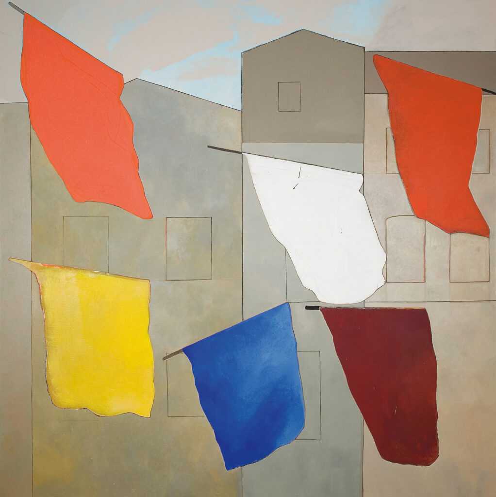 Palio in Arezzo, Tempera, Kohle/Lwd., 240 x 240 cm, Diptychon Teil 1, 2002