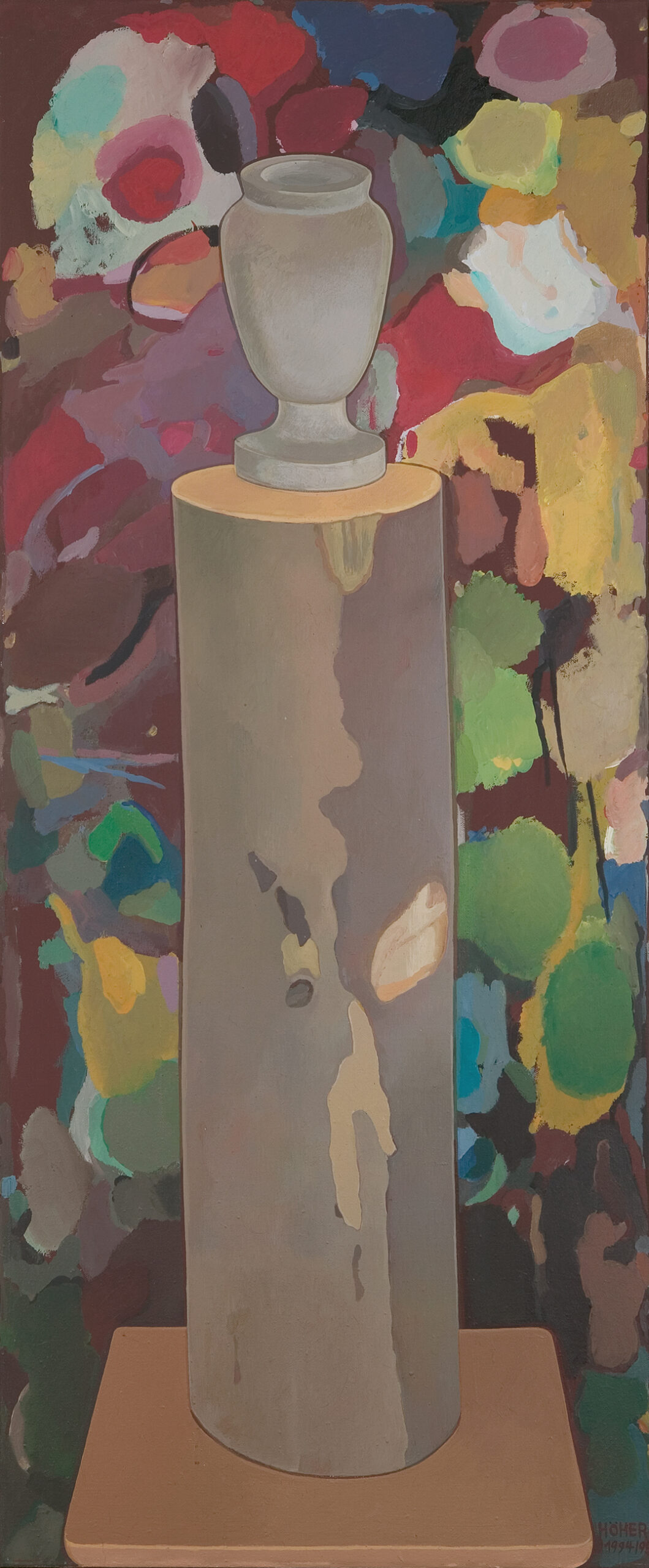 Glaspalette von Norbert Tadeusz mit Platanenstamm, Tempera/Lwd., 170 x 80 cm,1994
